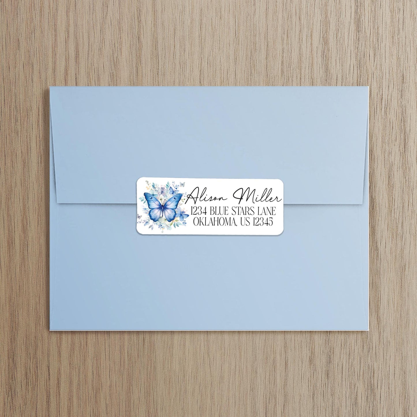 Custom Return Address Labels - Blue Butterfly Floral Personalized Stickers