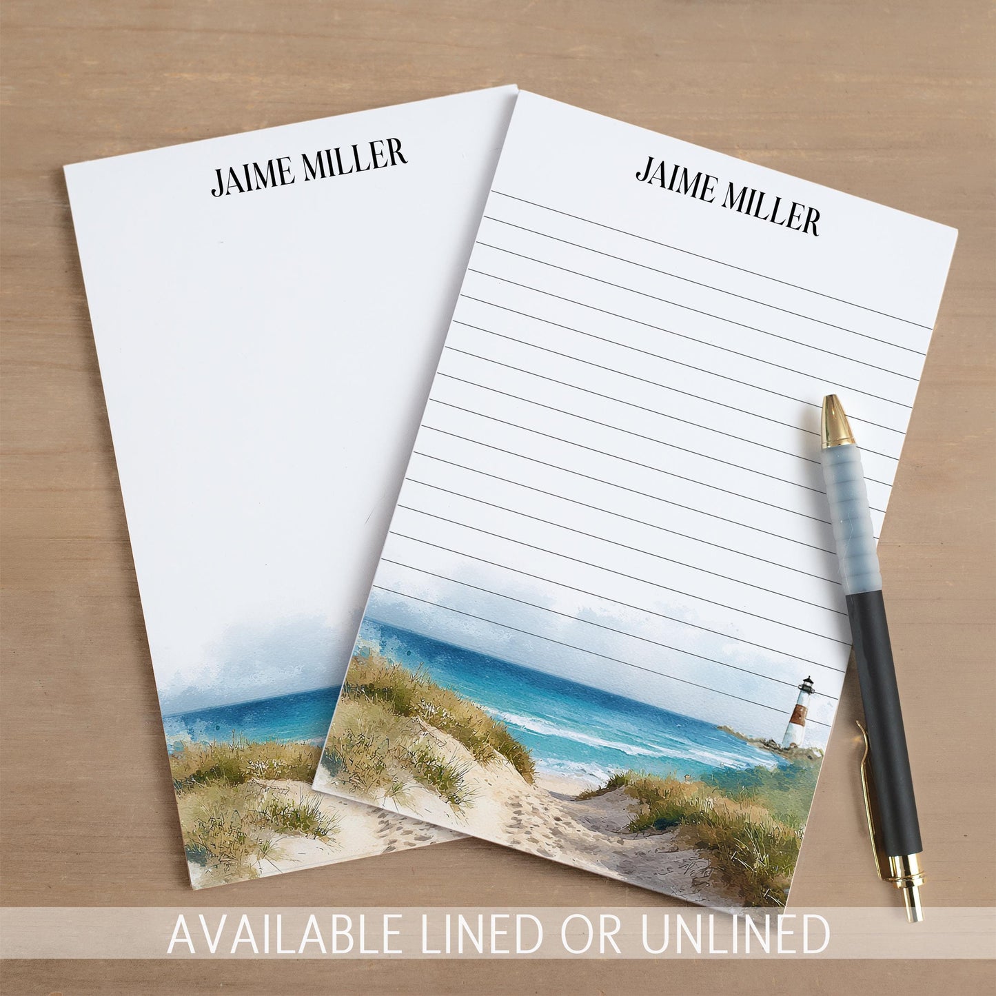 Personalized Notepad - Custom Nautical Notepads With Beach Lighthouse Design