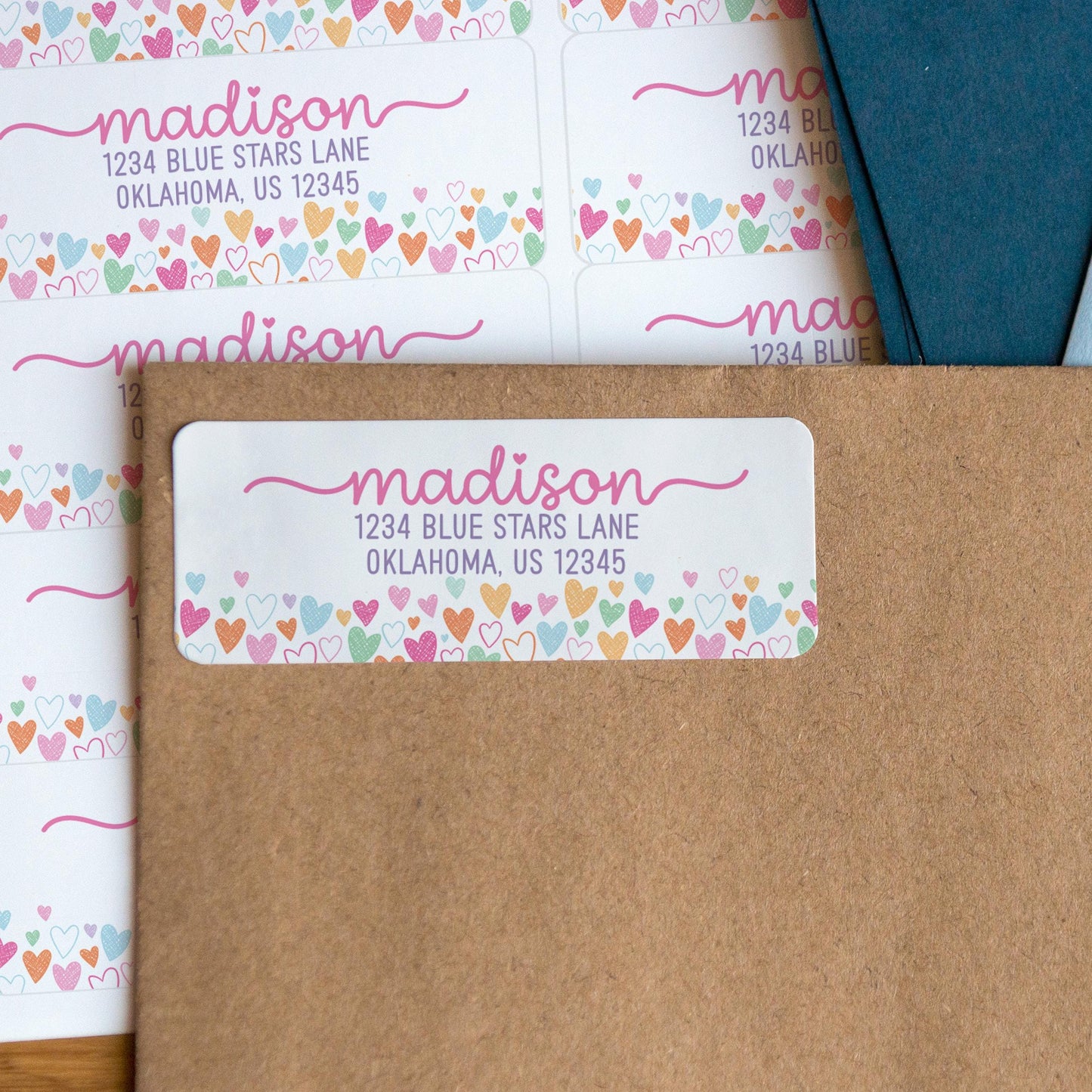 Personalized Address Labels | Back To School Rainbow Heart Custom Return Address Sticker Sheets