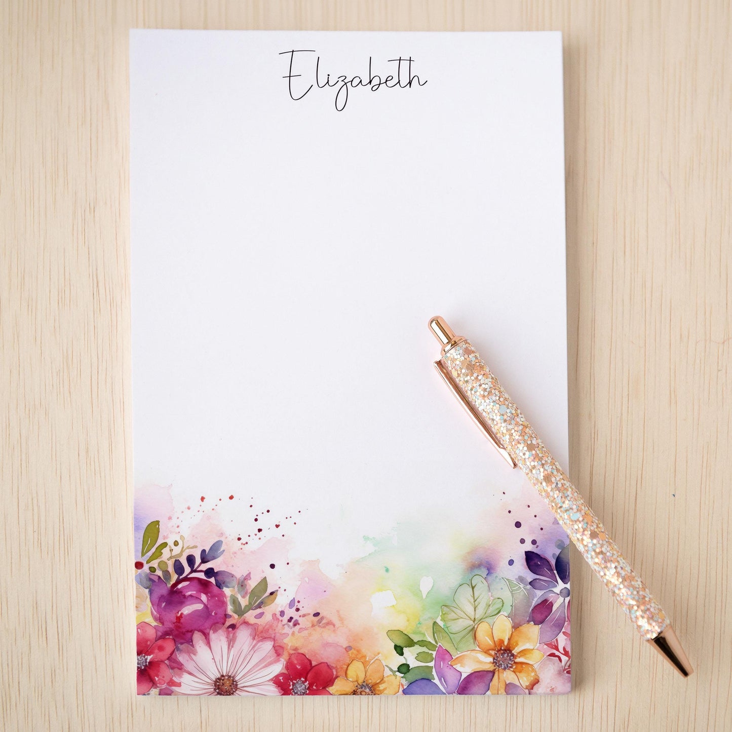 Personalized Flower Notepad - Custom Name Notepads With Rainbow Floral Garden Design