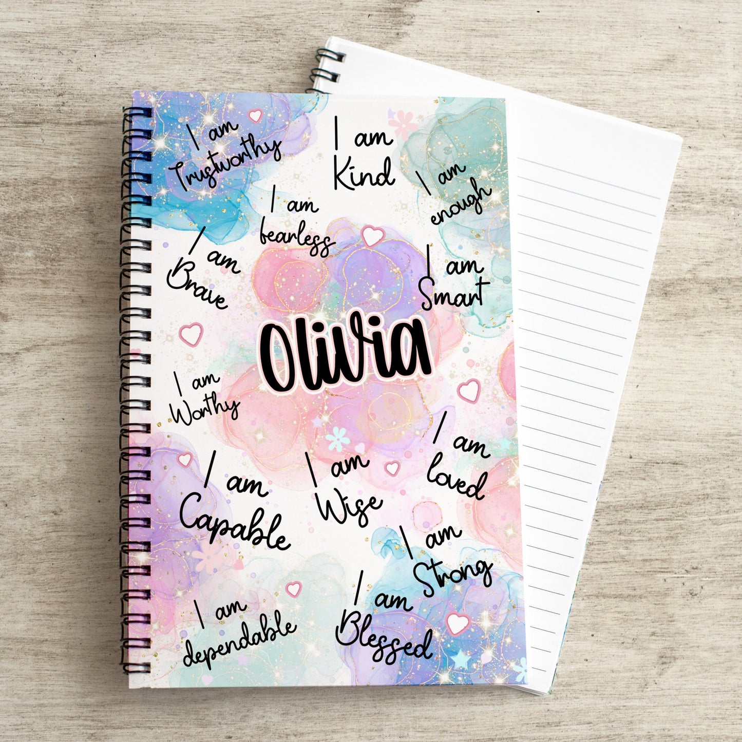Personalized Girls Notebook - Spiral Bound Journal With Positive Affirmations & Gratitude