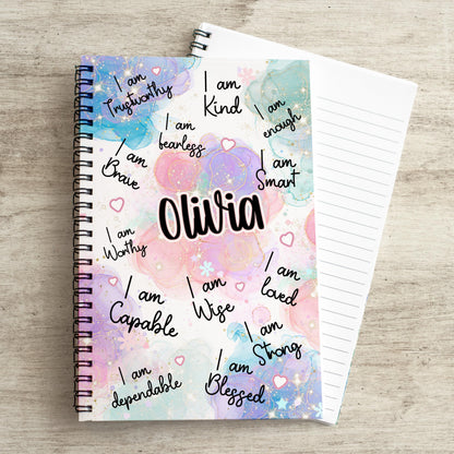 Personalized Girls Notebook - Spiral Bound Journal With Positive Affirmations & Gratitude