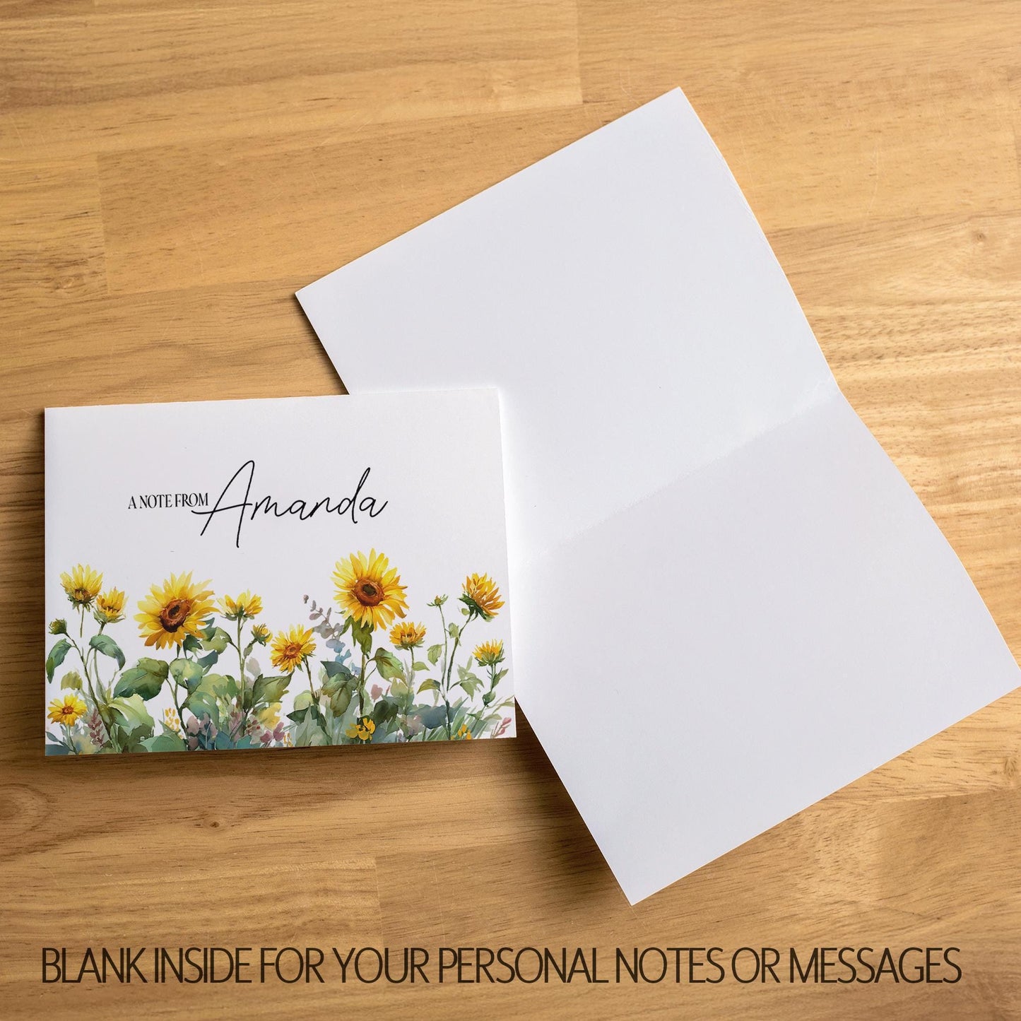 Personalized Note Cards – Sunflower Stationery Set with Custom Name, Envelopes Included