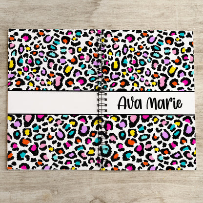 Custom Spiral Notebook - Personalized Journal with Rainbow Leopard Print for Kids
