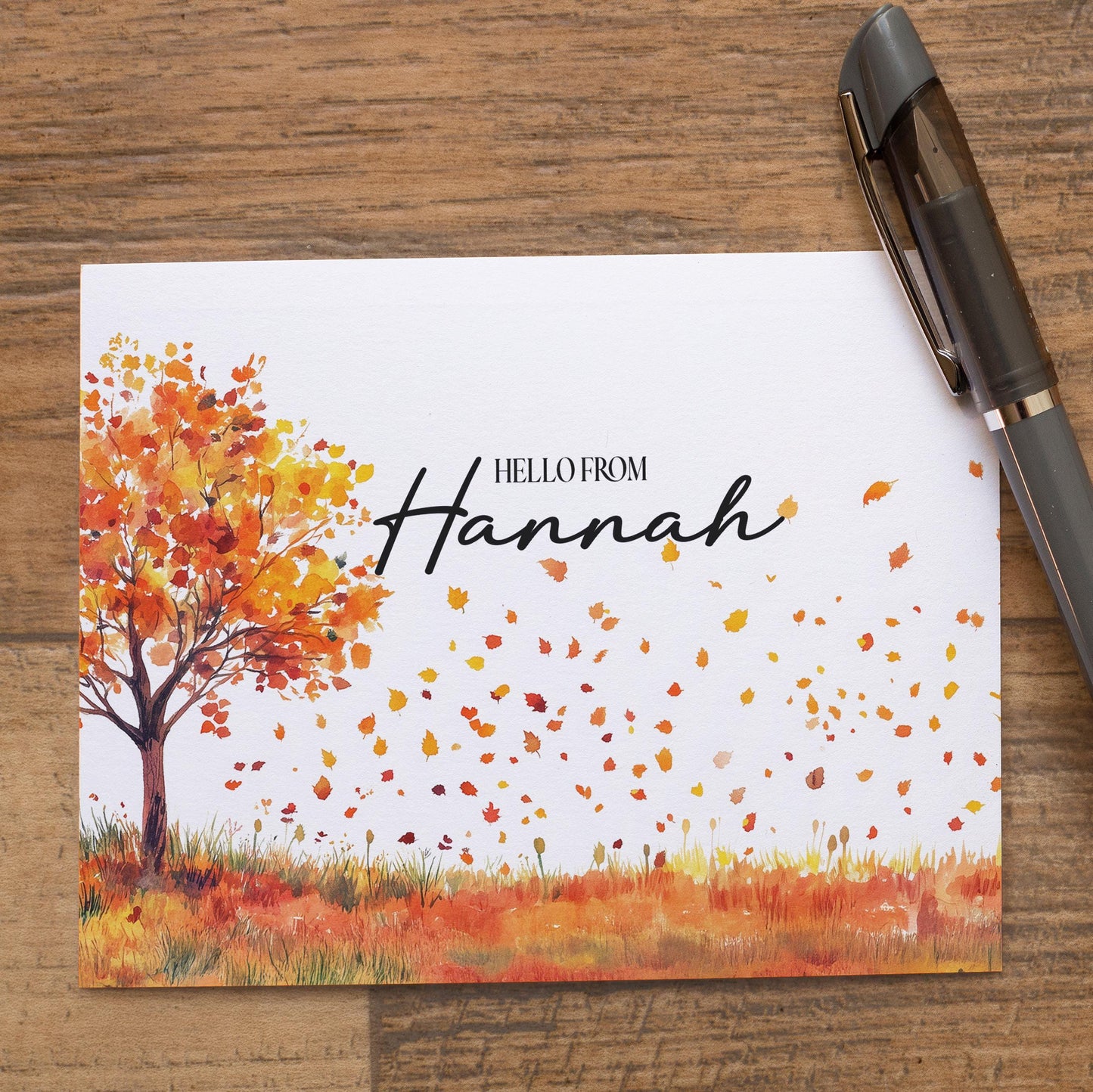 Personalized Note Cards - Custom Name Notecards | Autumn Leaves Cards with Envelopes