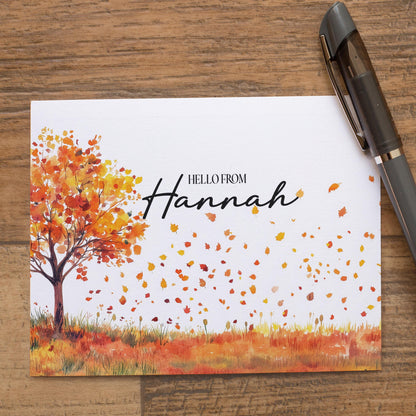 Personalized Note Cards - Custom Name Notecards | Autumn Leaves Cards with Envelopes