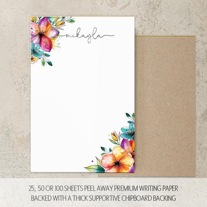 Personalized Flower Notepad – Custom Name Notepads with Floral Garden Stationery