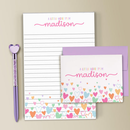 Personalized Stationery Set – Girls Letter Writing Sets with Glitter Pen & Notepad