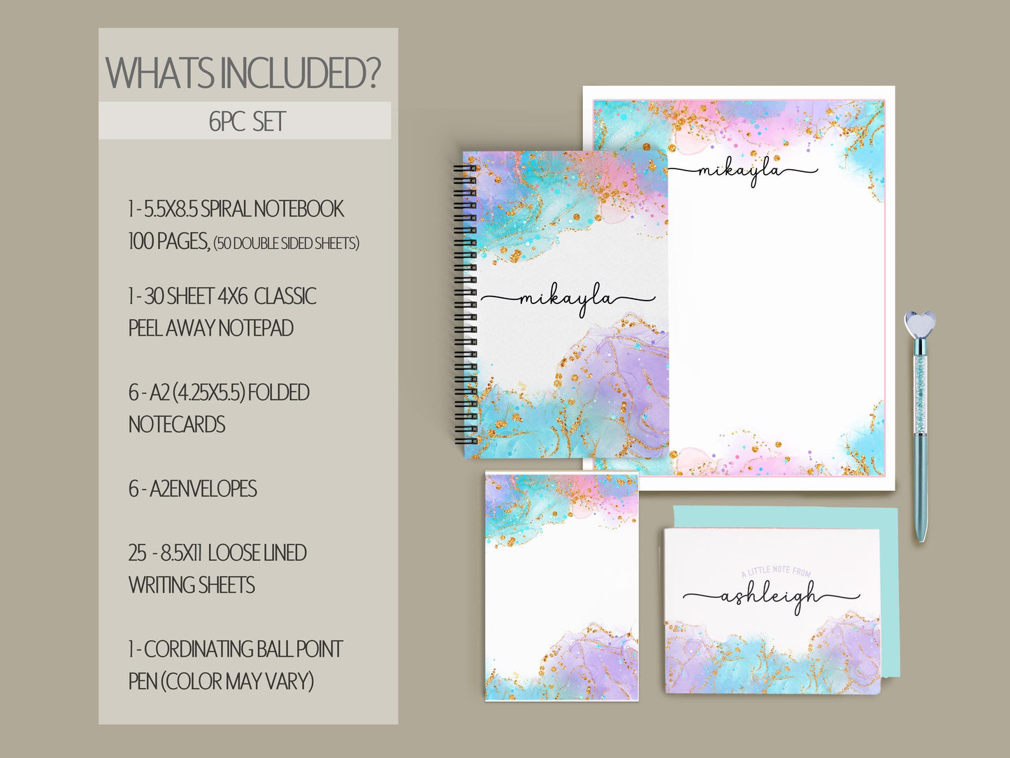Personalized Stationery Set – Letter Writing Kit with Spiral Notebook & Pen