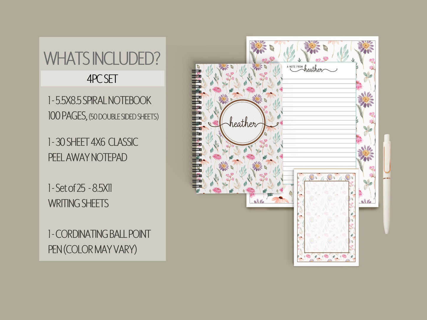 Personalized Stationery Set – Custom Notepad Set with Floral Writing Paper & Envelopes