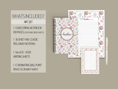 Personalized Stationery Set – Custom Notepad Set with Floral Writing Paper & Envelopes