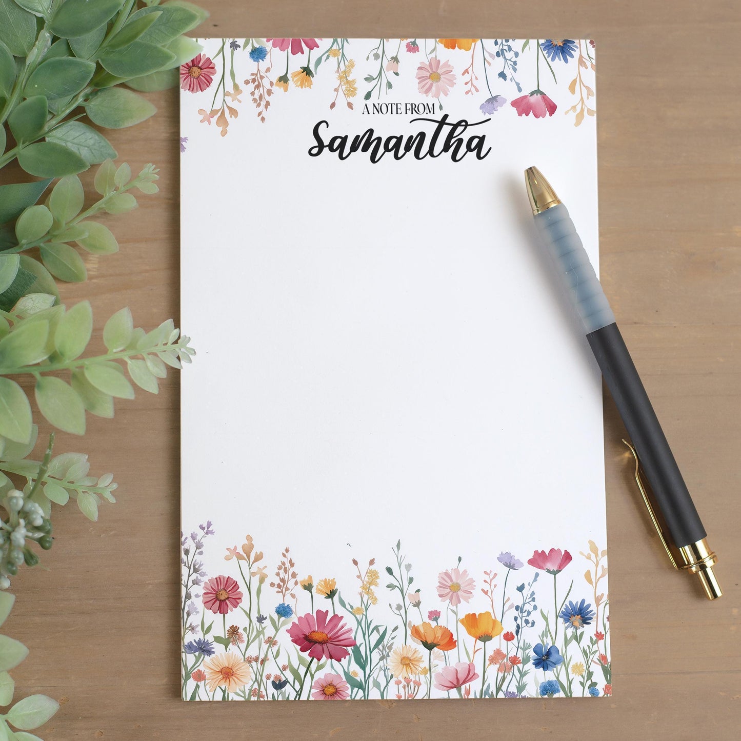 Personalized Notepad - Custom Wildflower Notepads With Pretty Flower Garden Design