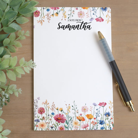 Personalized Notepad - Custom Wildflower Notepads With Pretty Flower Garden Design