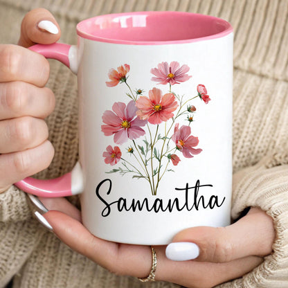 Custom Birth Flower Mug - Personalized Monogram Name Coffee Cup | Ceramic, Microwave Safe