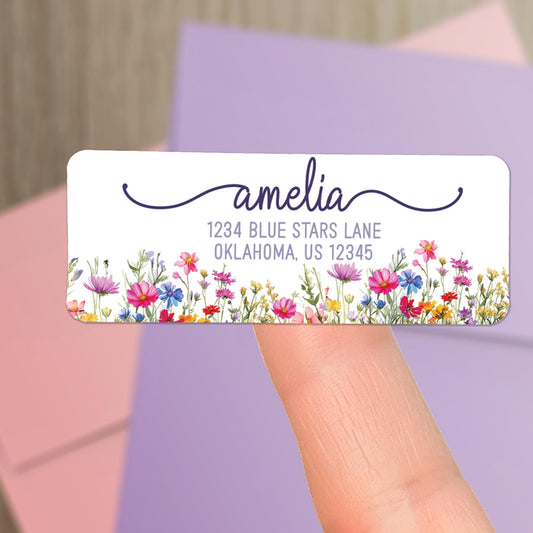 Personalized Address Labels - Custom Floral Return Stickers | Water Resistant, Smudge Proof