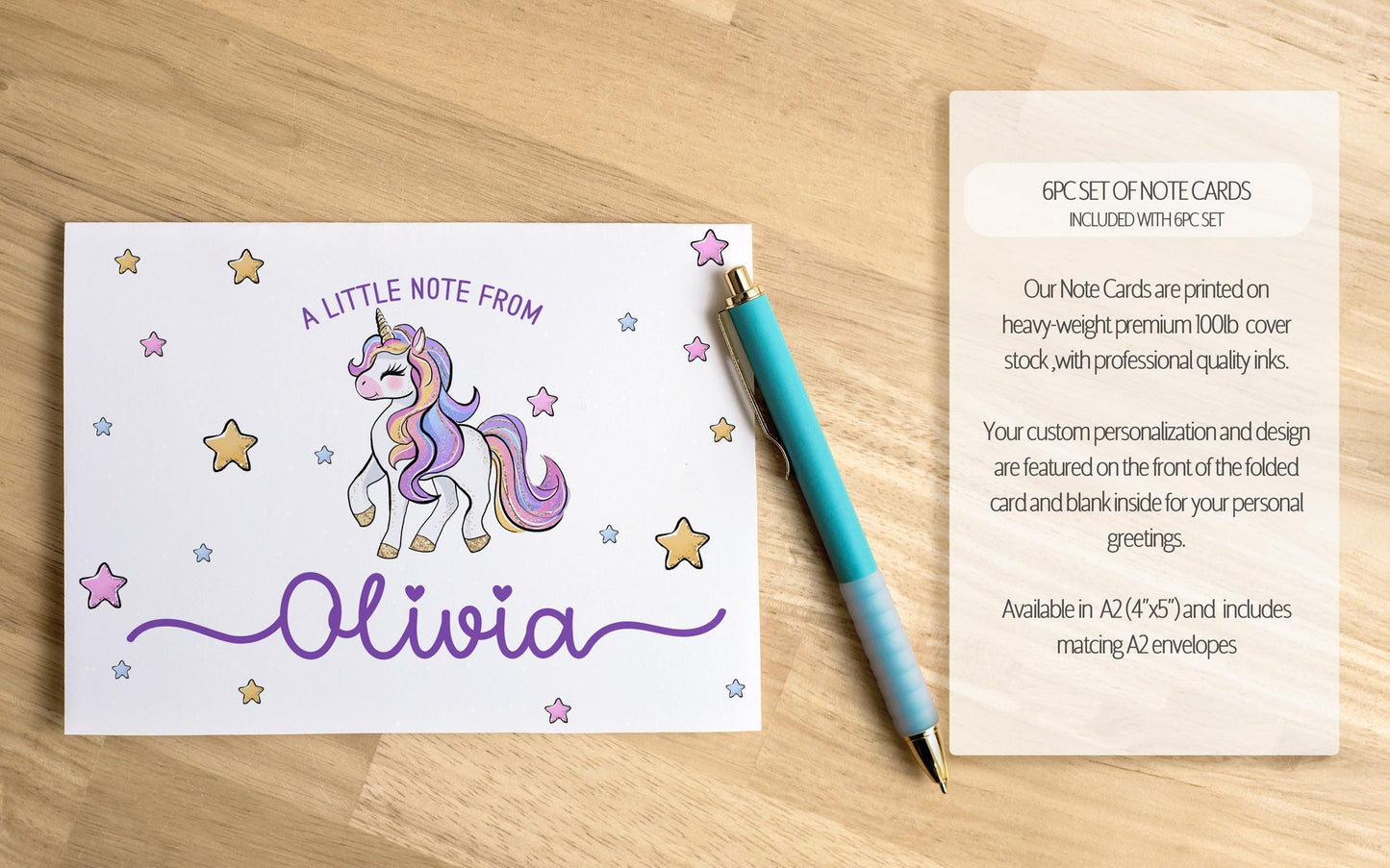 Personalized Stationery Set – Girls Unicorn Letter Writing Sets with Pink Purple Notepad & Envelopes