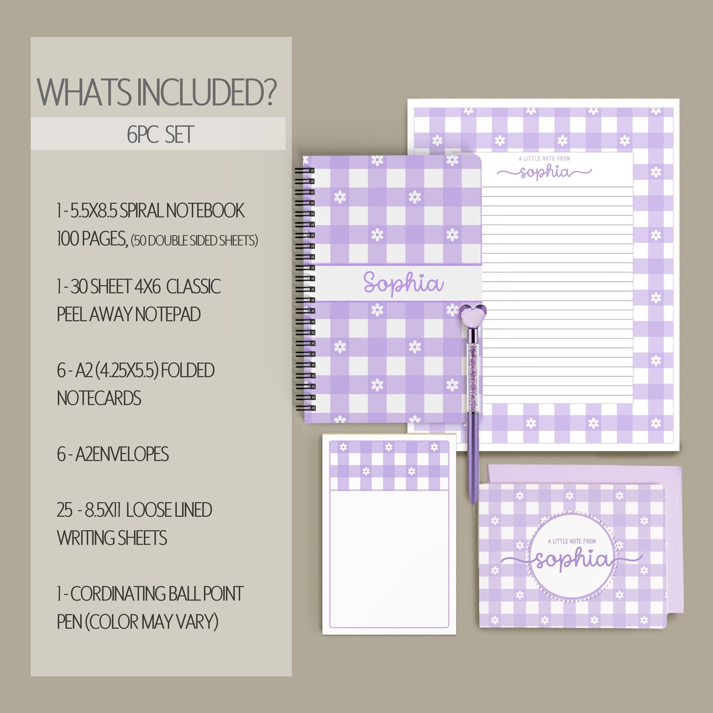 Personalized Stationery Set - Kids Letter Writing Kit with Flower Notebook & Pen
