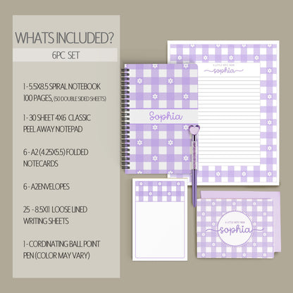 Personalized Stationery Set - Kids Letter Writing Kit with Flower Notebook & Pen