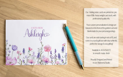 Personalized Note Cards - Custom Name Cards Wildflower Stationery Set with Envelopes