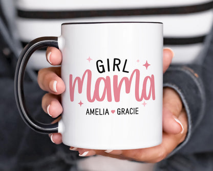 Personalized Girl Mama Mug - Custom Name Coffee Cup | Pink Mom Gift, Dishwasher Safe