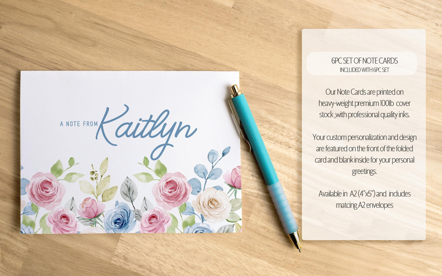 Personalized Stationery Set - Floral Writing Paper, Notebook & Notecard Pen Gift