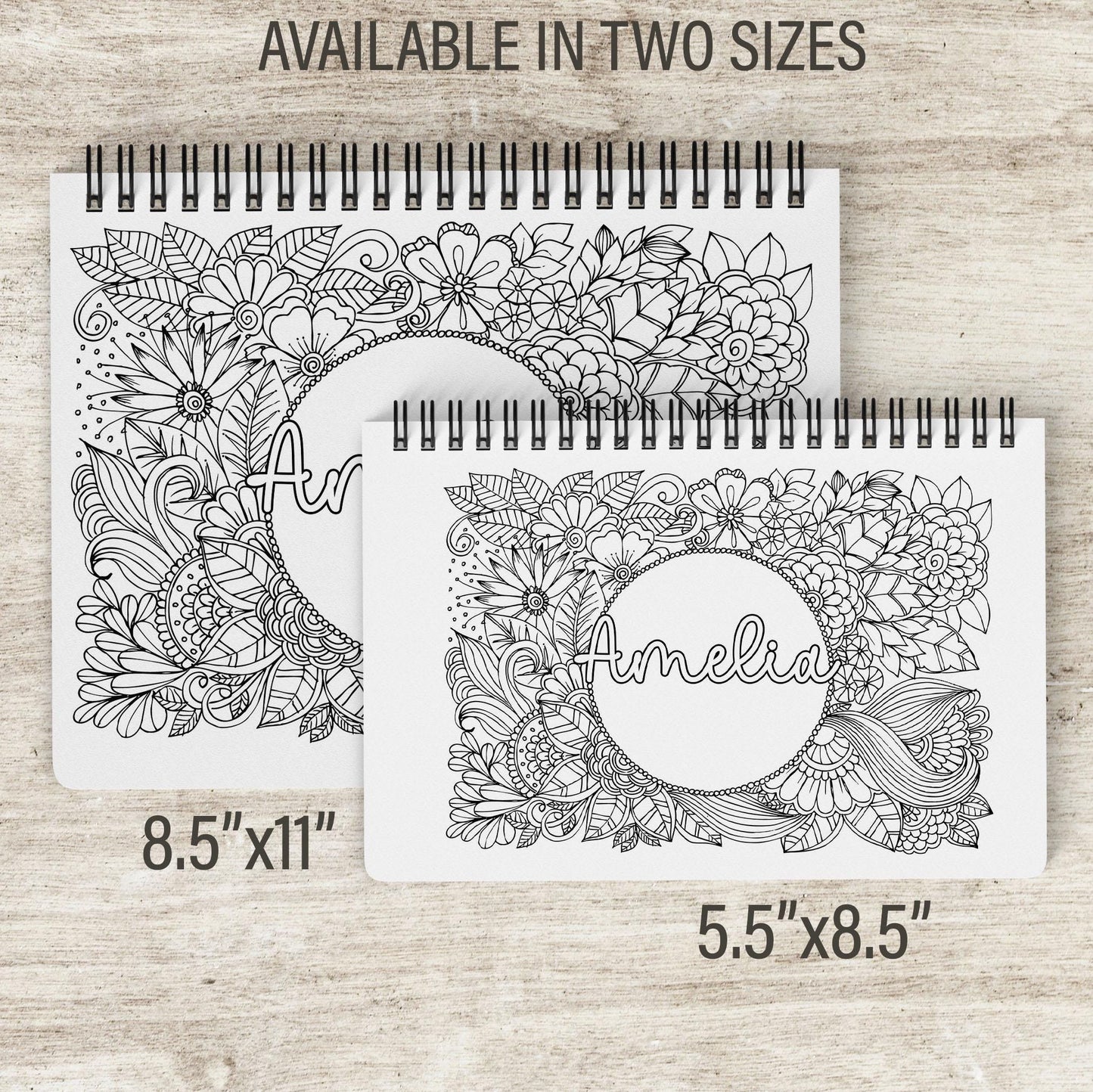 Personalized Coloring Book, 50 Pages, Spiral 11x8.5 Gift For Teens