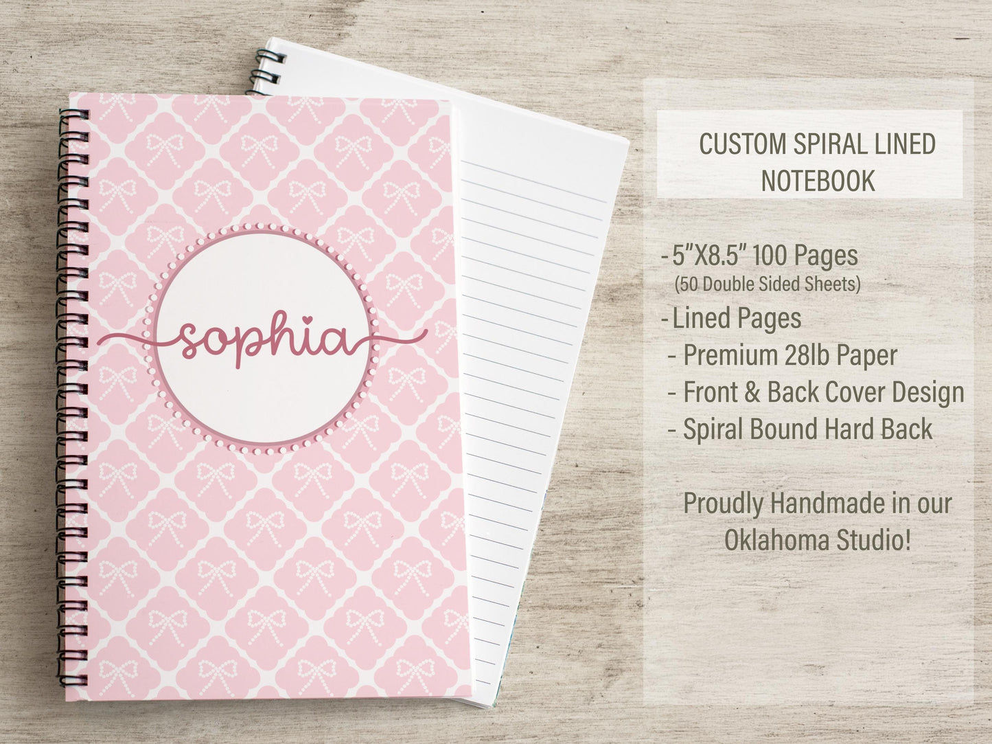 Personalized Stationery Set - Kids Letter Writing Kit with Pink Bow Notebook & Envelopes