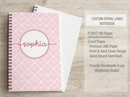 Personalized Stationery Set - Kids Letter Writing Kit with Pink Bow Notebook & Envelopes