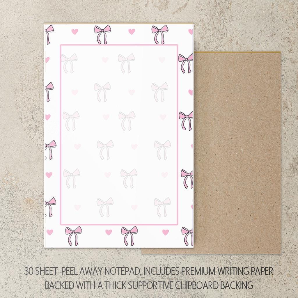 Personalized Stationery Set - Kids Letter Writing Kit with Pink Bow Notebook & Notepad