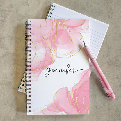 Personalized Pink Notebook - Custom Spiral Notebook with Pretty Sketchbook Girls Design