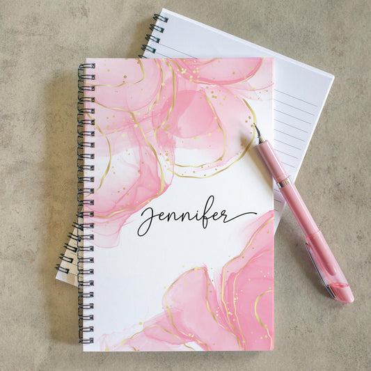 Personalized Pink Notebook - Custom Spiral Notebook with Pretty Sketchbook Girls Design