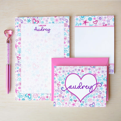 Personalized Stationery Set - Premium Letter Writing Sets with Glitter Ballpoint Pen & Notepad