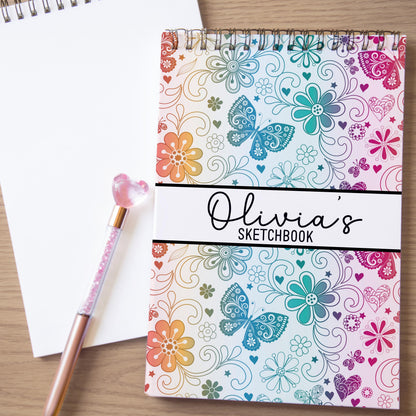 Girls Personalized Sketchbook - Custom Drawing Journal with Name | Kids Art Pad
