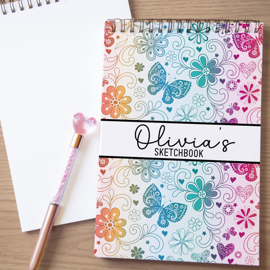 Girls Personalized Sketchbook - Custom Drawing Journal with Name | Kids Art Pad
