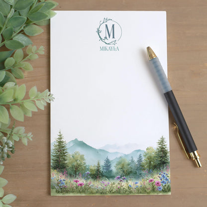 Personalized Monogram Notepad – Custom Forest Wildflower Stationery with Initial
