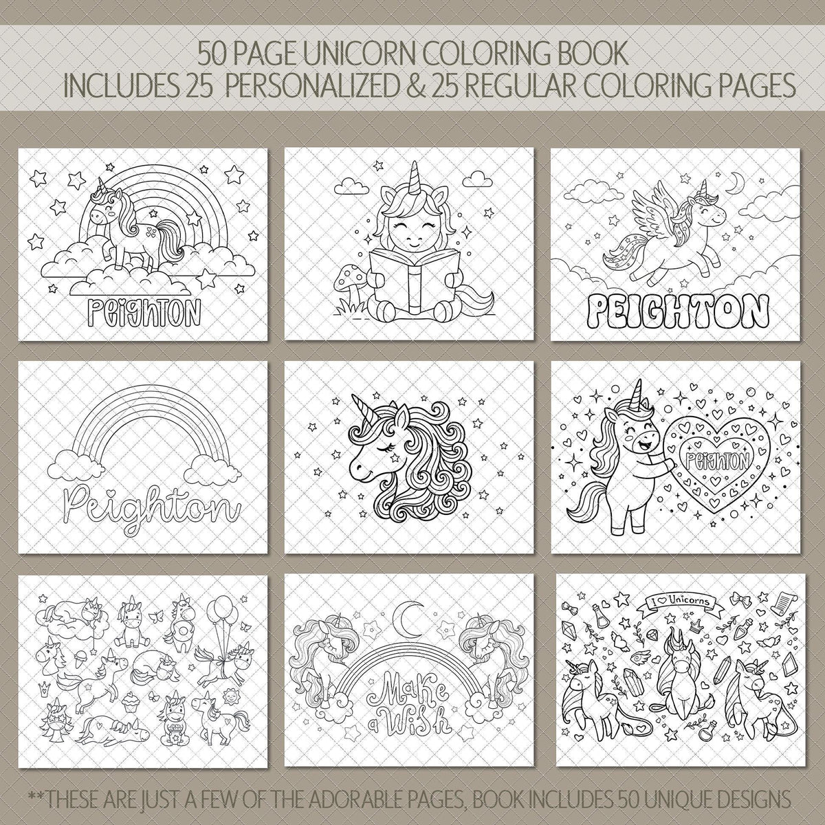 Personalized Unicorn Coloring Book, 50-Page Spiral-Bound Gift Set