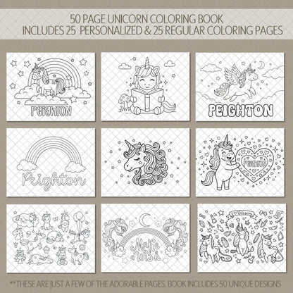 Personalized Unicorn Coloring Book, 50-Page Spiral-Bound Gift Set