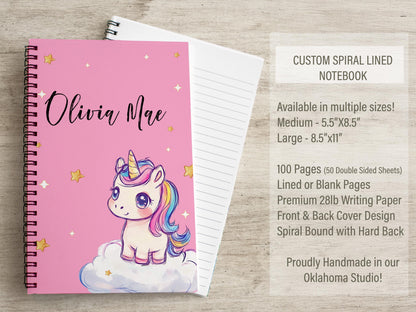 Custom Unicorn Notebook - Personalized Pink Kids Journal With Lined Pages