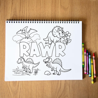 Personalized Dinosaur Coloring Book, Spiral, 50 Pages, Kid 11x8.5