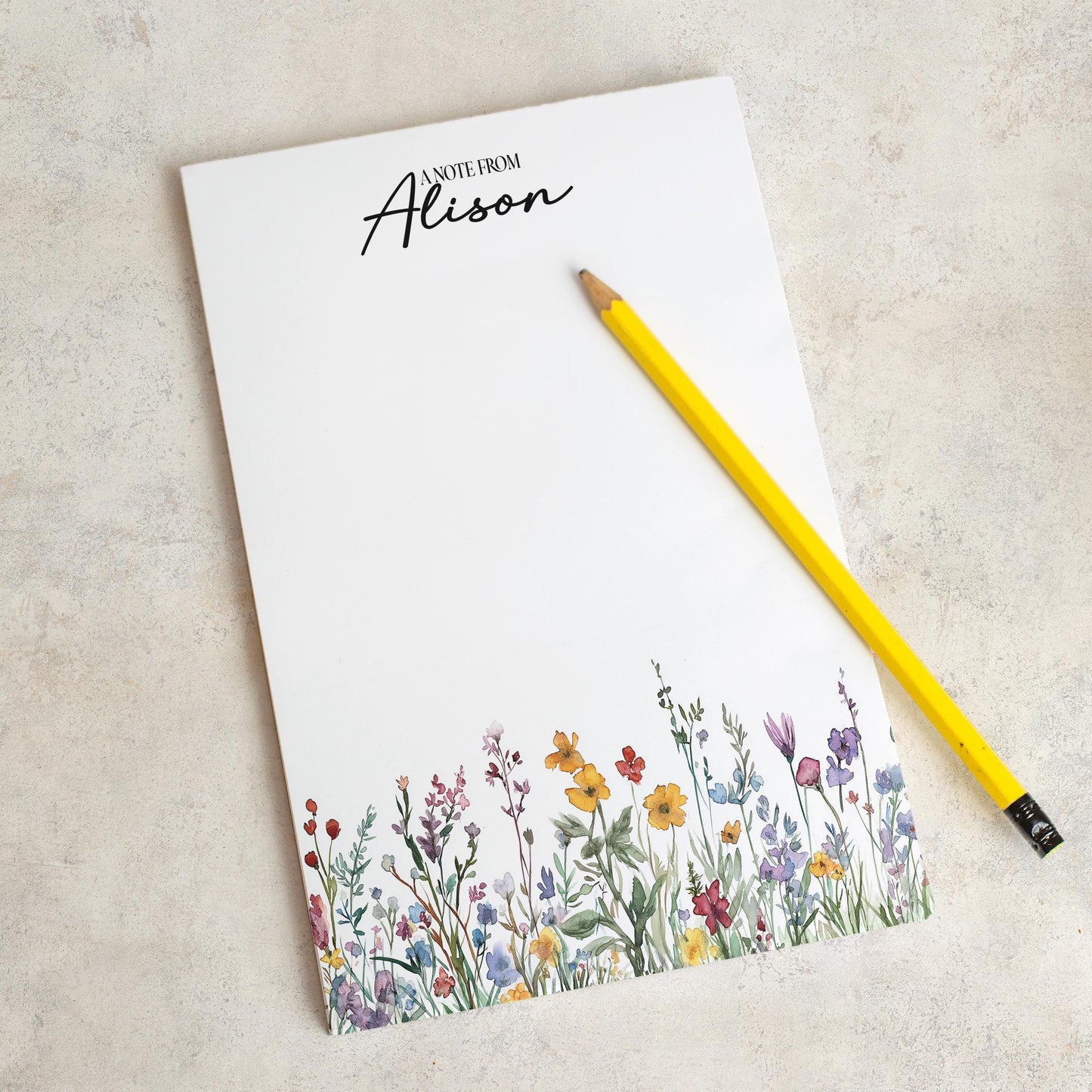 Personalized Notepad - Custom Name Wildflower Note Pad | Garden Flower Notes & Office Desk Accessory