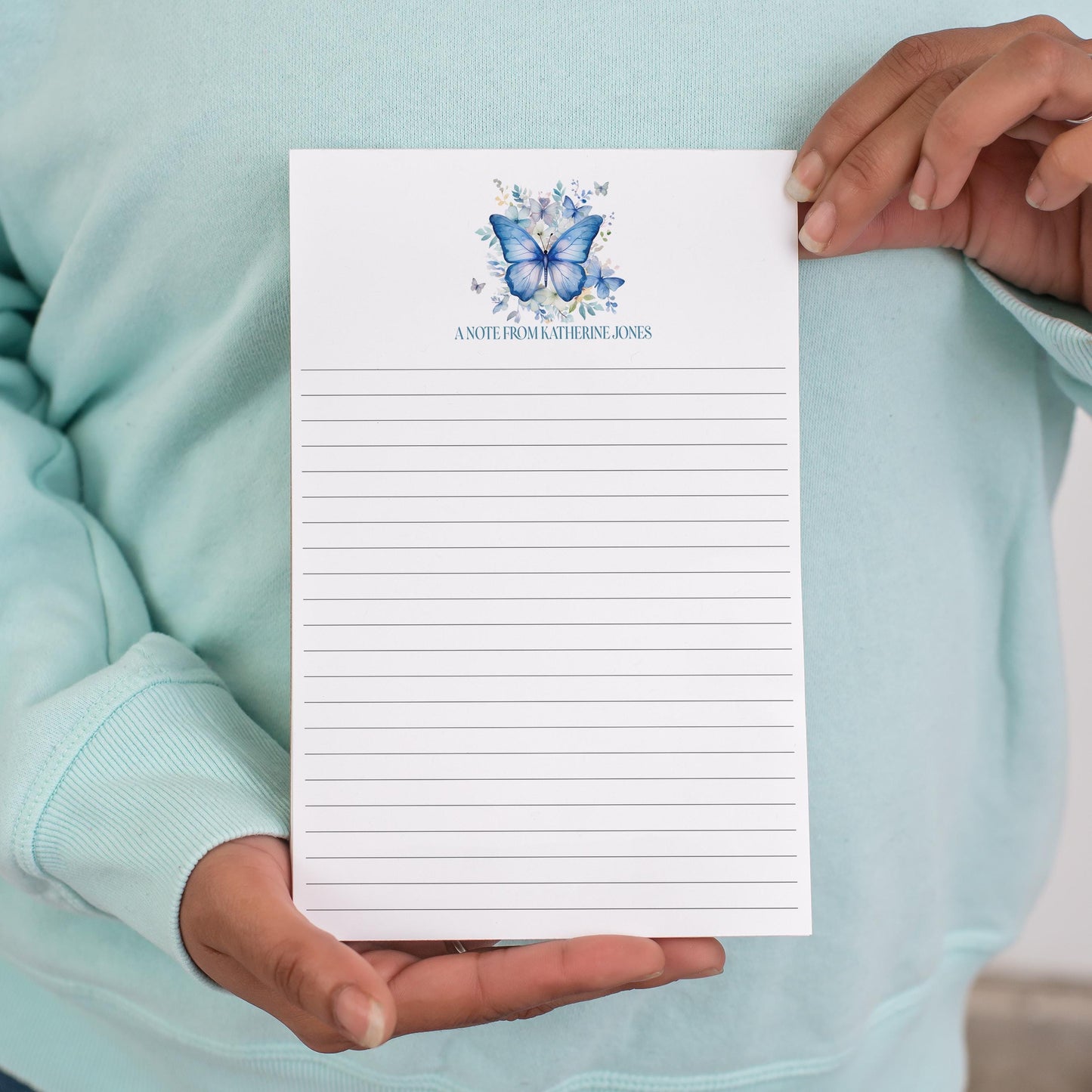 Personalized Butterfly Notepad - Custom Name Notepad With Floral Butterfly Stationery