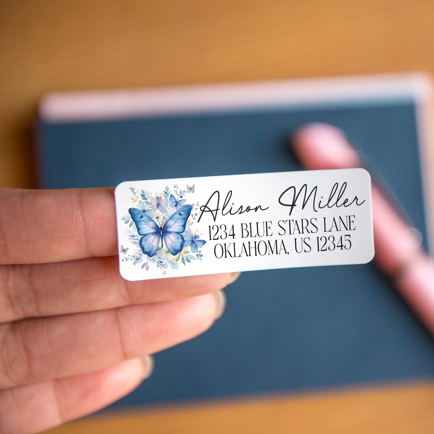 Custom Return Address Labels - Blue Butterfly Floral Personalized Stickers