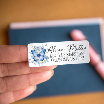 Custom Return Address Labels - Blue Butterfly Floral Personalized Stickers