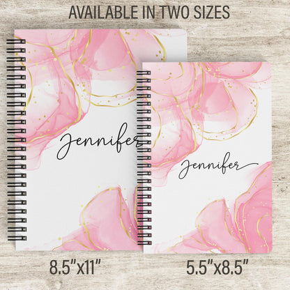 Personalized Pink Notebook - Custom Spiral Notebook with Pretty Sketchbook Girls Design