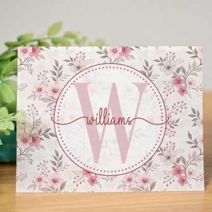 Personalized Note Cards – Custom Folded Cards, Pink Wildflower Stationery Set with Envelopes