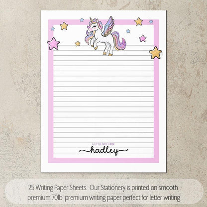 Personalized Stationery Set – Unicorn Notebook Set with Kids Letter Writing Paper & Stickers