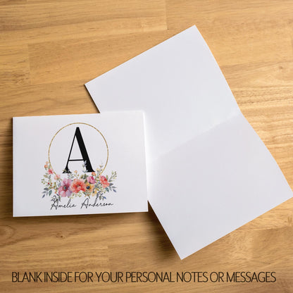 Personalized Note Cards - Floral Stationery Set with Custom Folded Cards & Matching Envelopes