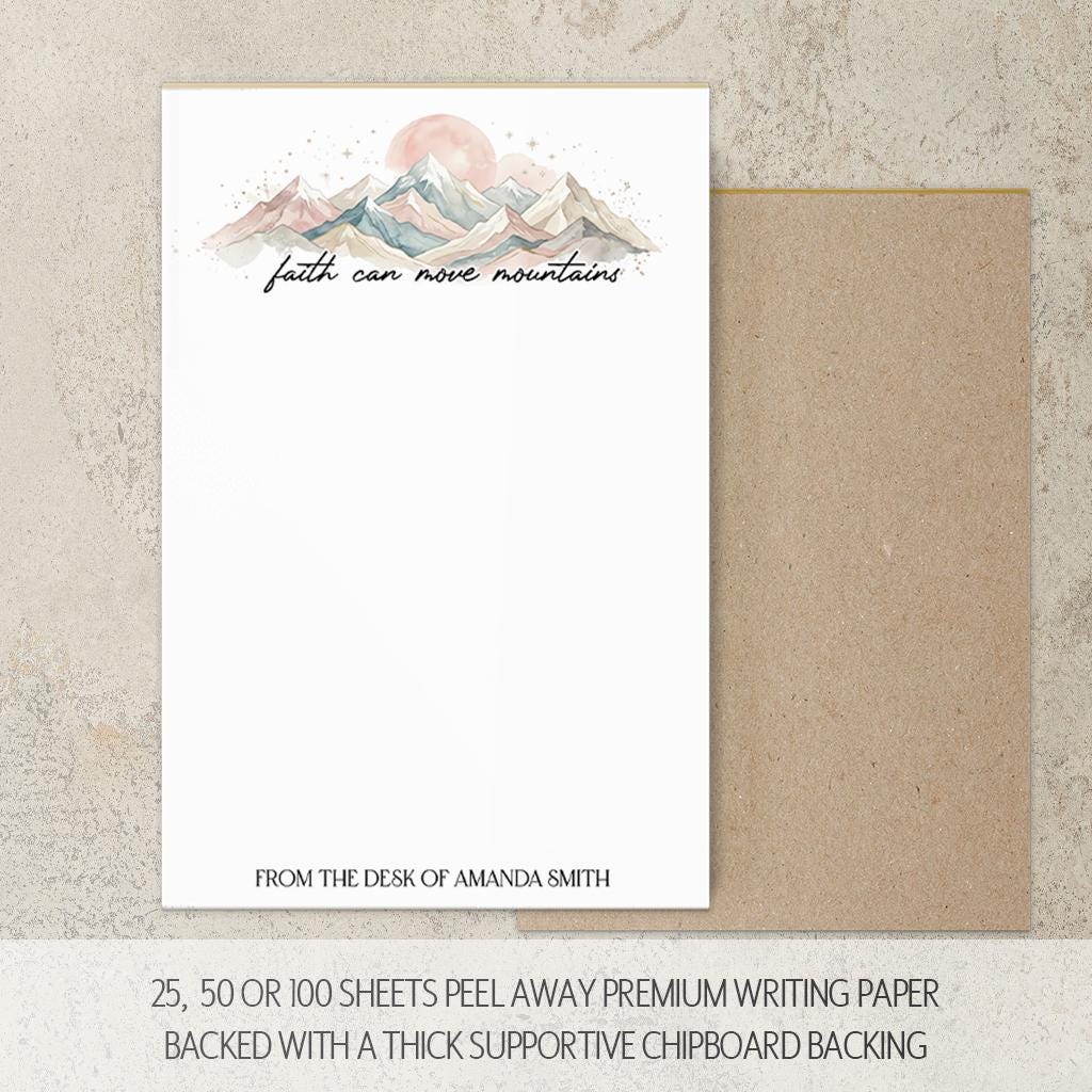 Personalized Notepads – Faith Can Move Mountains Motivational Notepad Gift