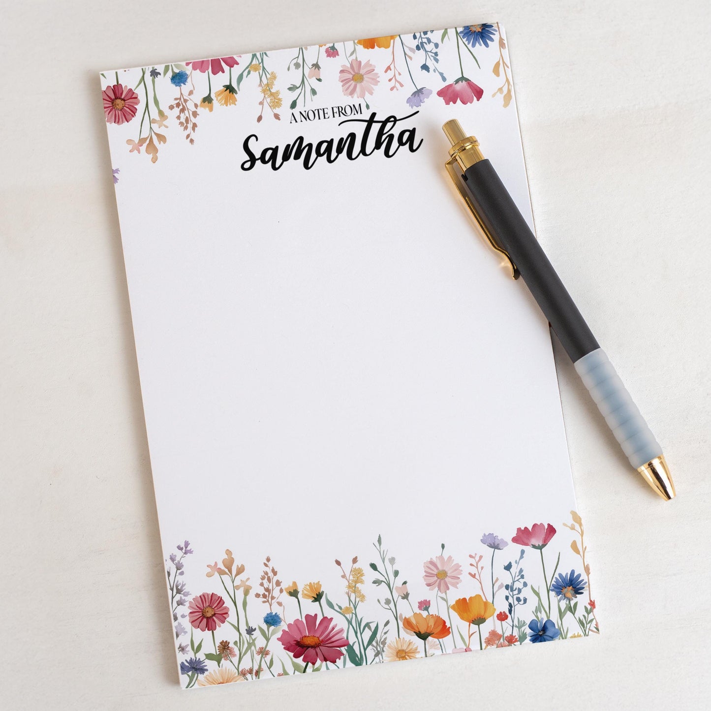 Personalized Notepad - Custom Wildflower Notepads With Pretty Flower Garden Design