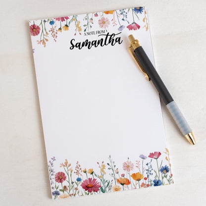 Personalized Notepad - Custom Wildflower Notepads With Pretty Flower Garden Design